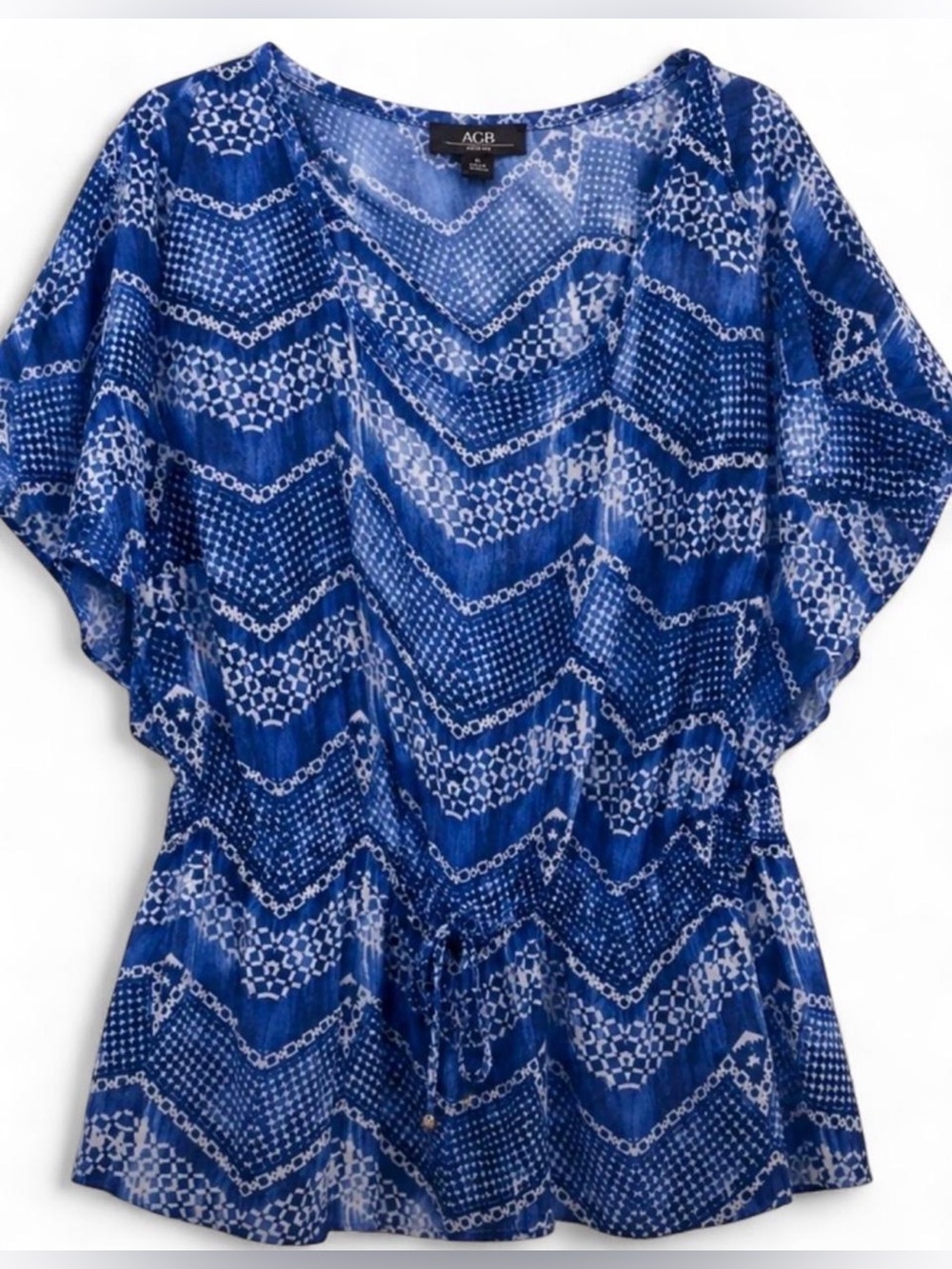 AGB Blue Boho Flutter Sleeve Tunic Blouse 1X Plus Size